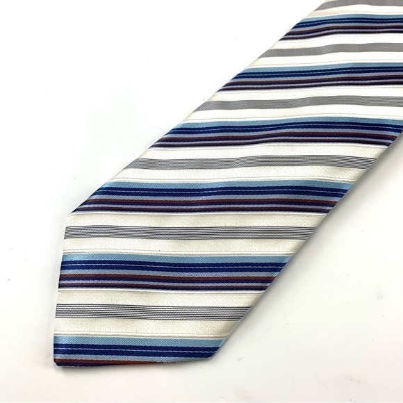 BRIONI blue white red diagonal stripe silk necktie - Picture 2 of 5